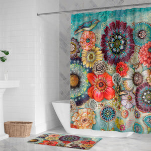 Blue Bird Boho Shower Curtain
