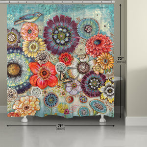 Blue Bird Boho Shower Curtain