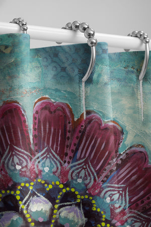 Blue Bird Boho Shower Curtain