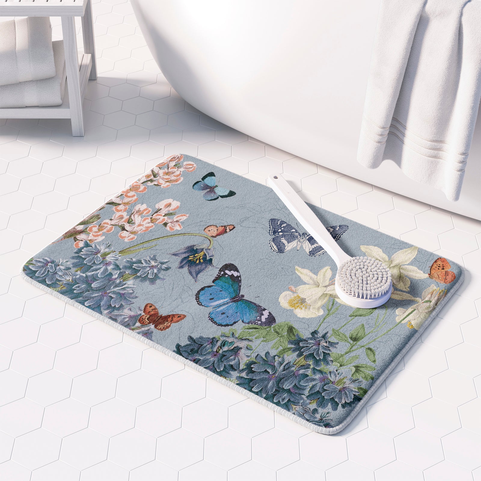 Flutter and Bloom Blue Memory Foam Rug