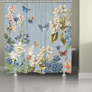 Flutter and Bloom Blue Shower Curtain