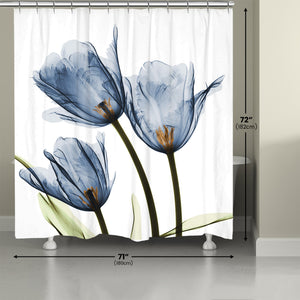Blue Tulip Trio X-Ray Flowers Shower Curtain