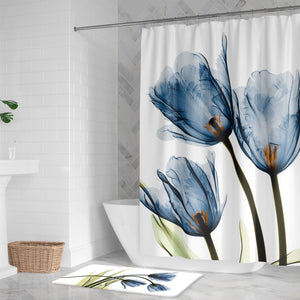 Blue Tulip Trio X-Ray Flowers Shower Curtain