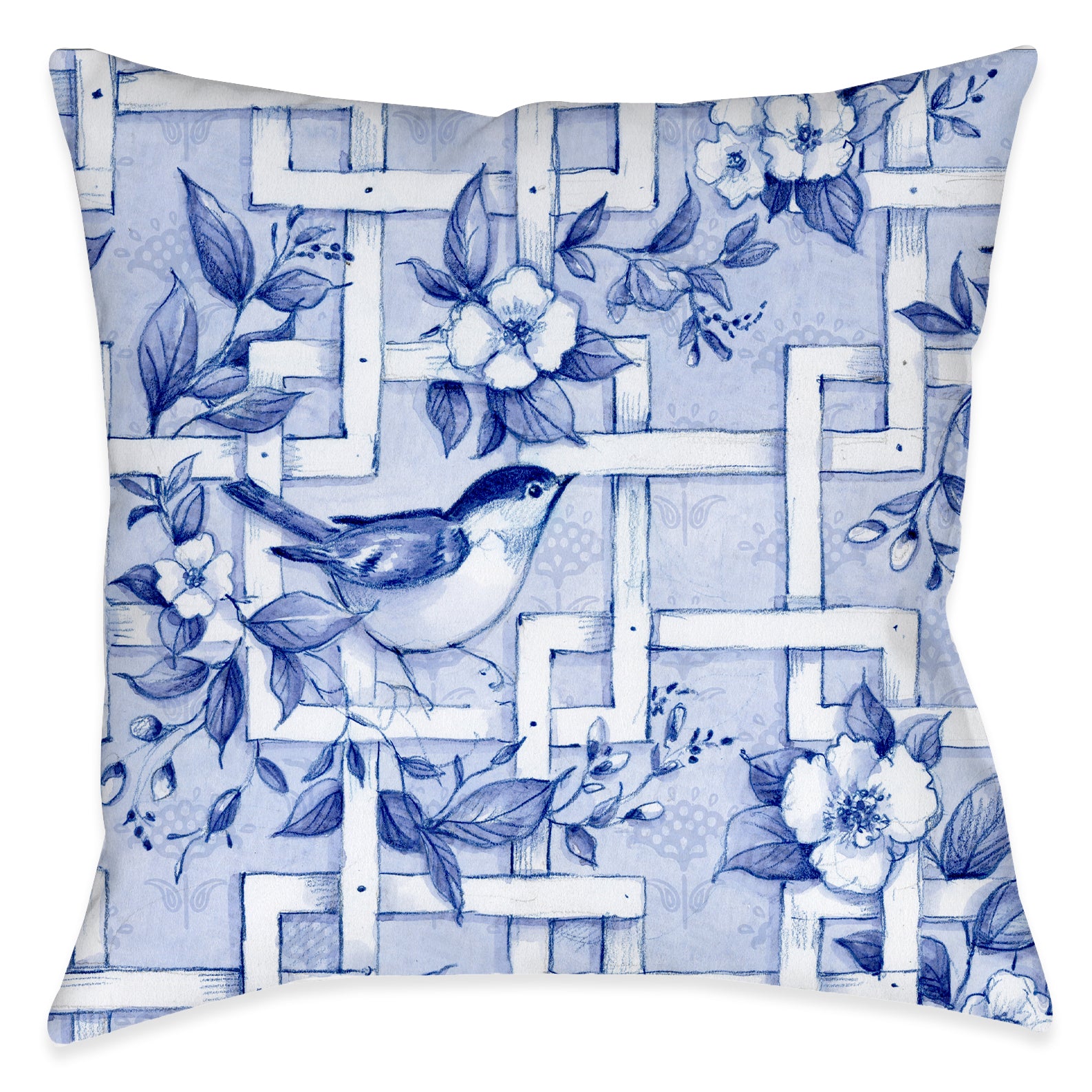 Bird and Lattice Indoor Decorative Pillow