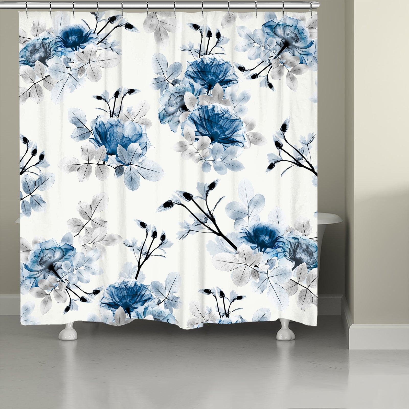 Whispering Blue Botanicals Shower Curtain