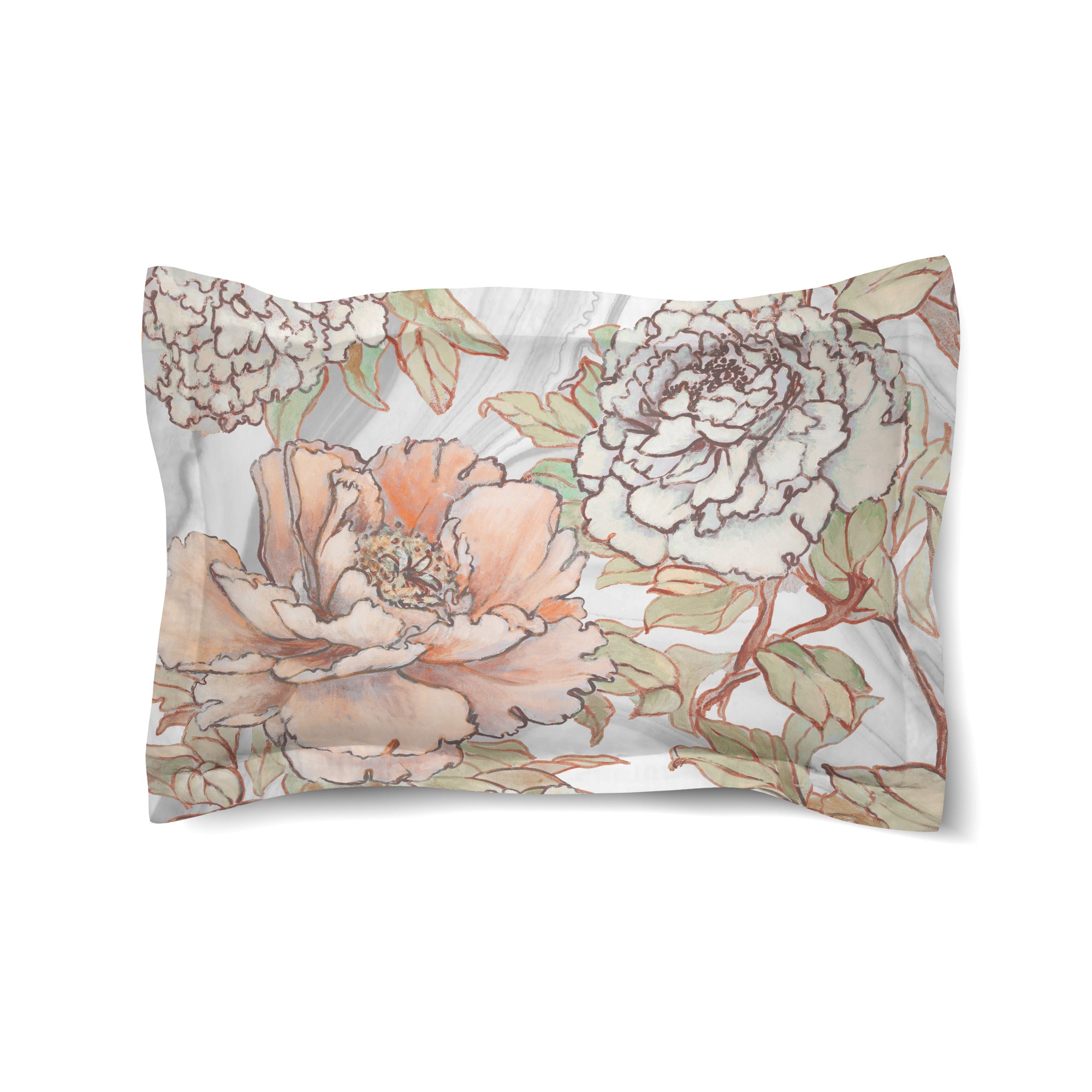 Blushing Pale Pink Peonies Duvet Sham