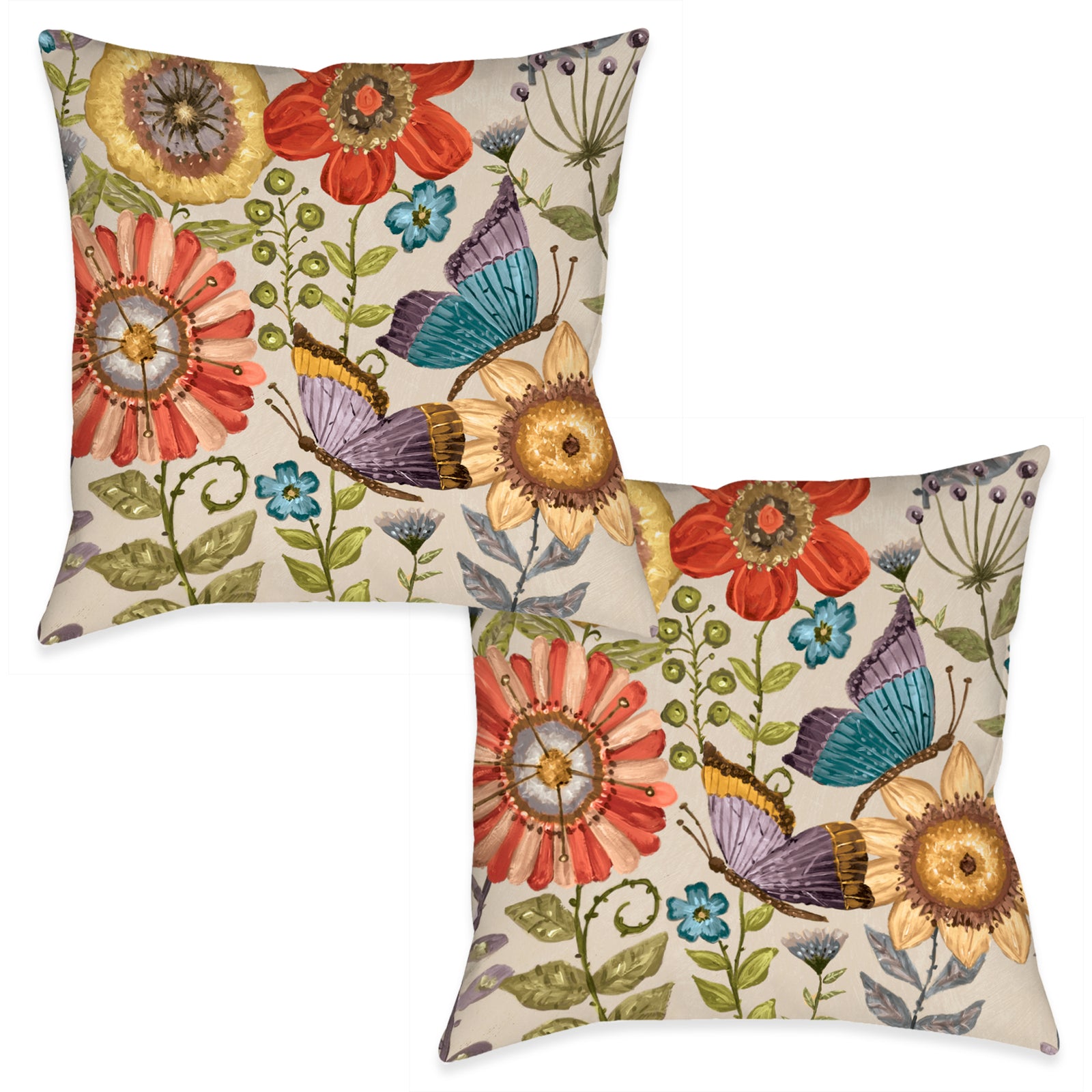 Boho Butterfly Garden Indoor Decorative Pillow (Set of 2)