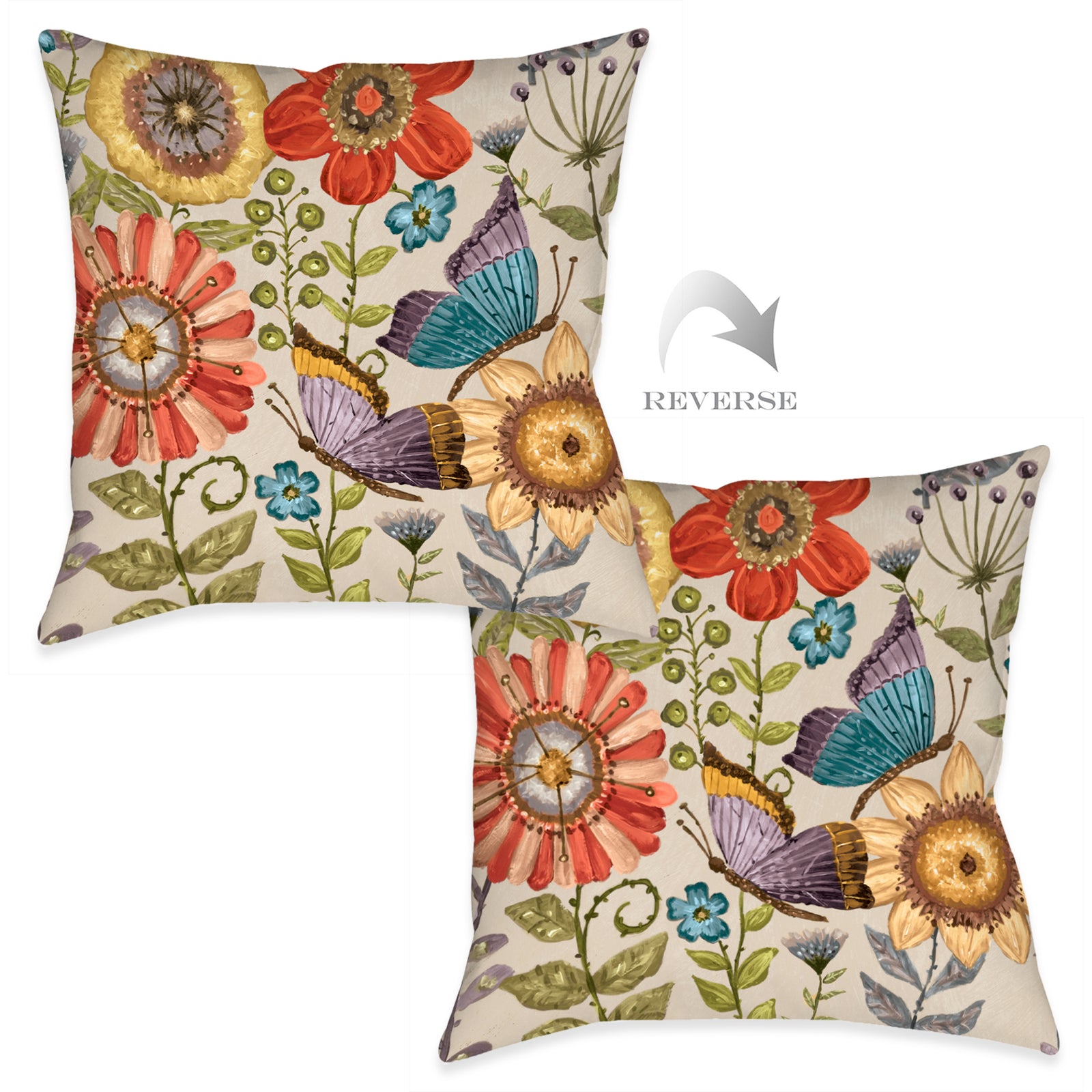 Boho Butterfly Garden Indoor Decorative Pillow (Set of 2)