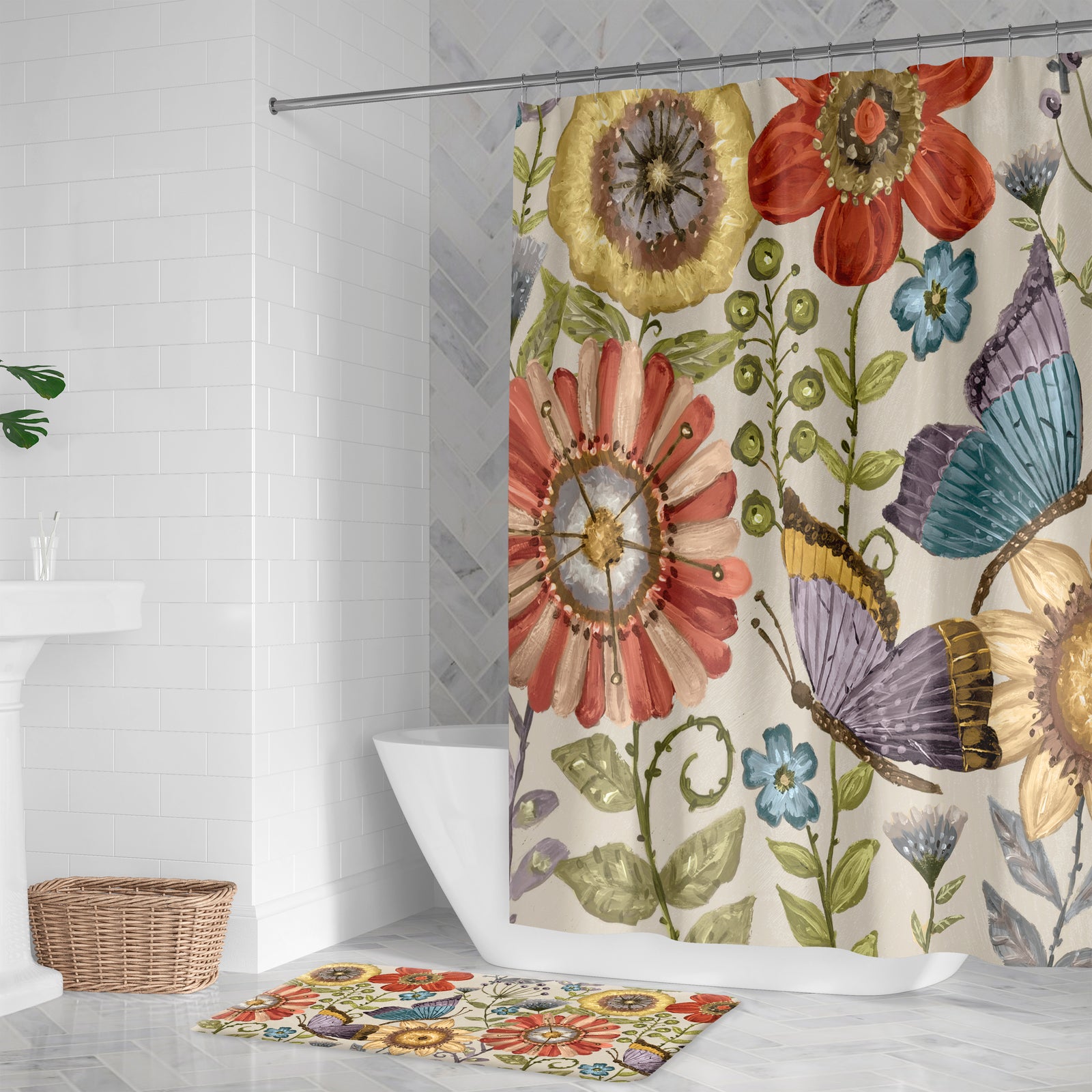 Boho Butterfly Garden Shower Curtain