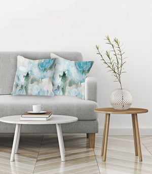 Frosted Blue Blooms Outdoor Decorative Pillow (Set of 2)