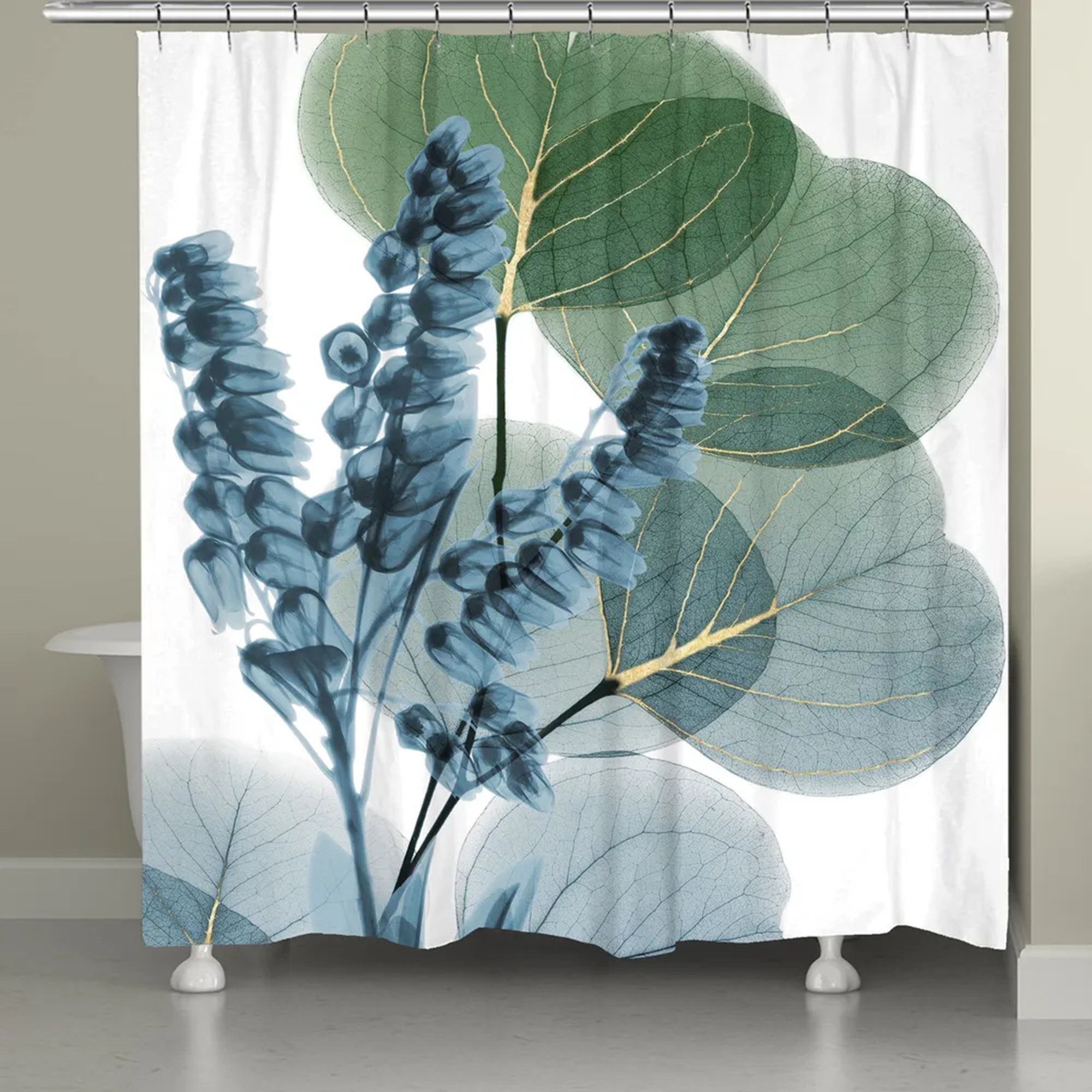 Floral Blue Green Eucalyptus Leaves Shower Curtain For