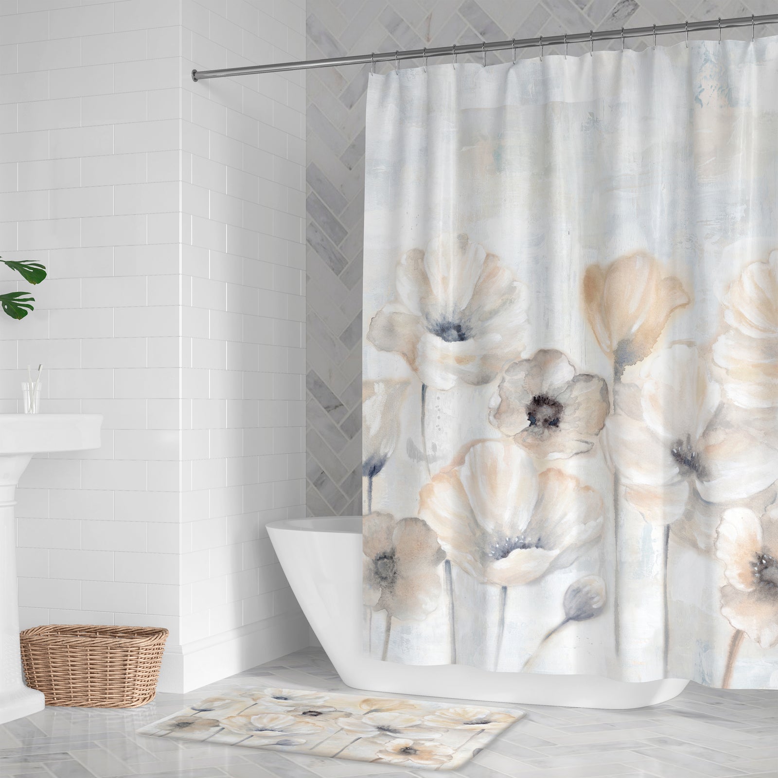 Gray Poppy Garden Shower Curtain