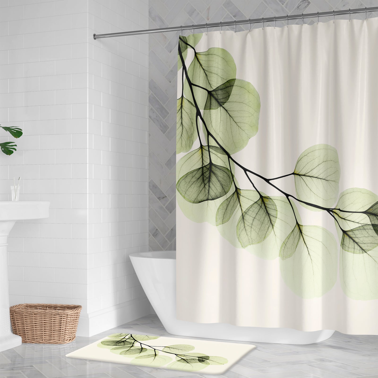 Green X-Ray of Eucalyptus Leaves Shower Curtain
