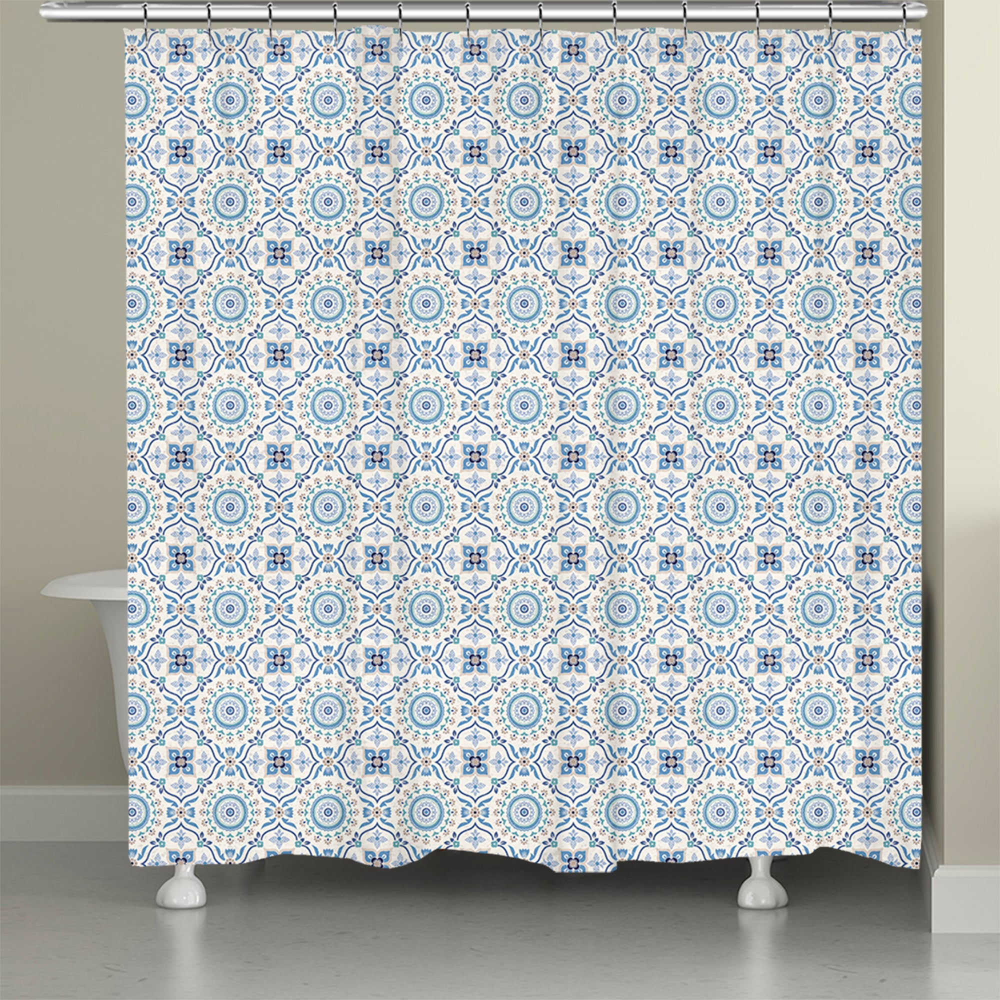 kathy ireland® HOME Indochine Mosaic Blue Shower Curtain