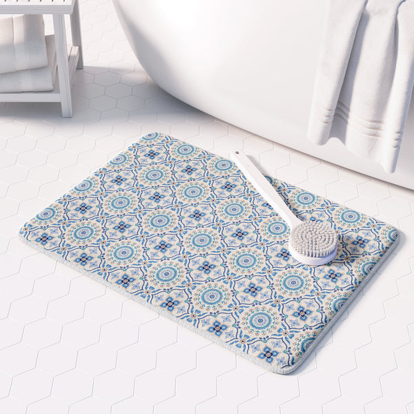 kathy ireland® HOME Indochine Mosaic Blue Memory Foam Rug - Laural Home