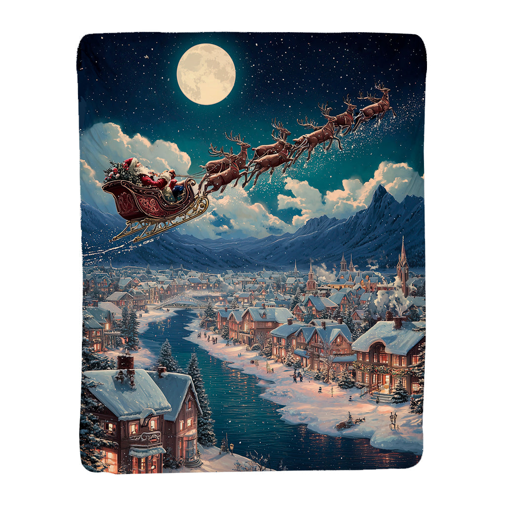 Santa's Sleigh Ride Sherpa Throw Blanket