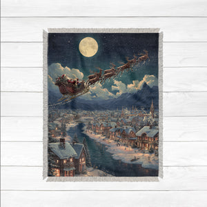 Santa's Sleigh Ride Woven Throw Blanket