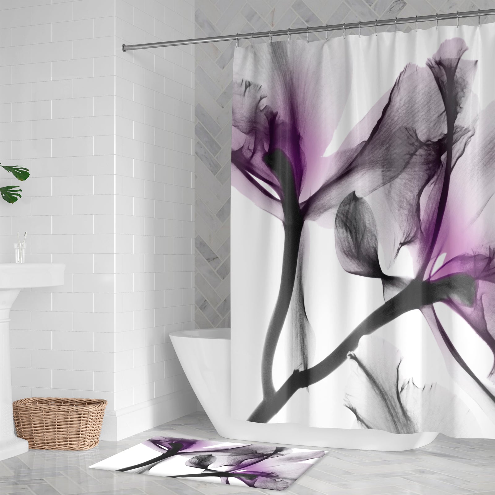 Lavender Cyclamen X-Ray Flowers Shower Curtain 