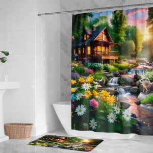 Majestic Cabin on Stream Shower Curtain