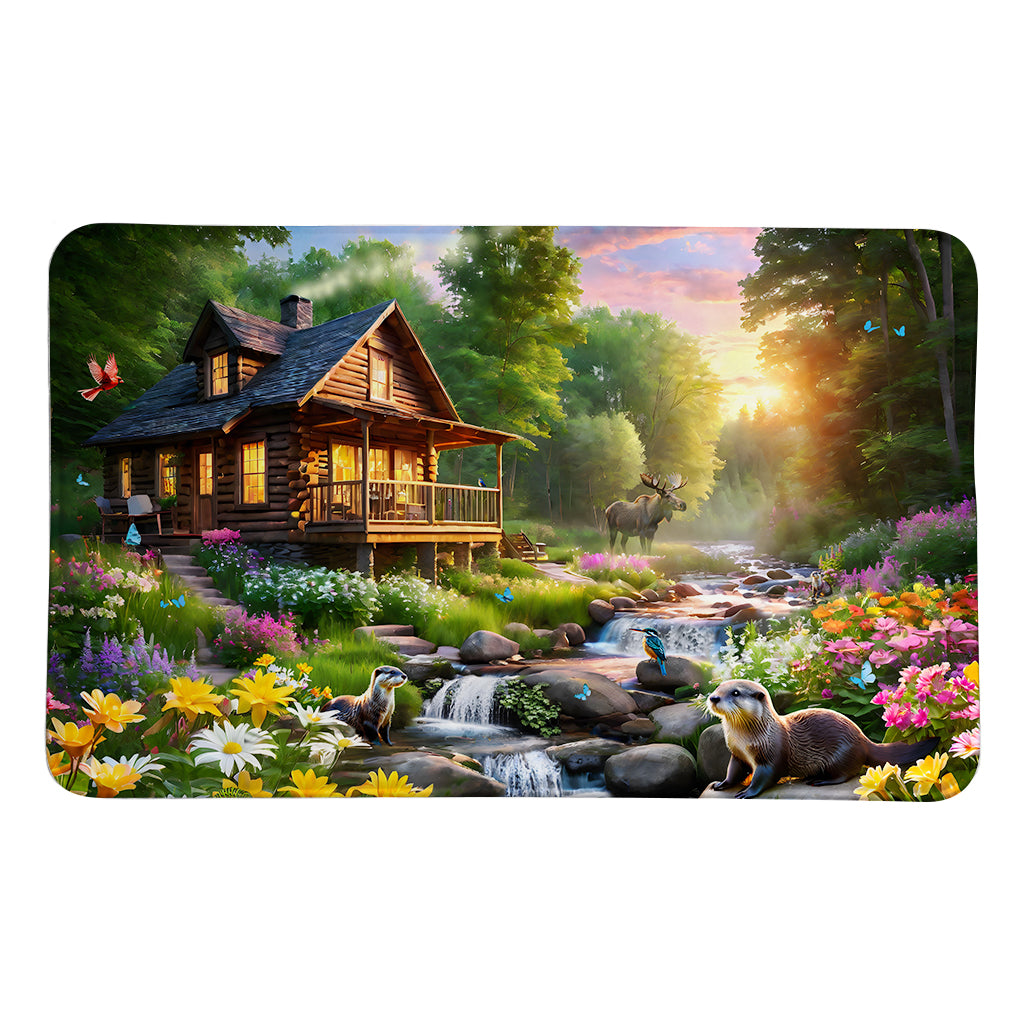 Majestic Cabin on Stream Memory Foam Rug