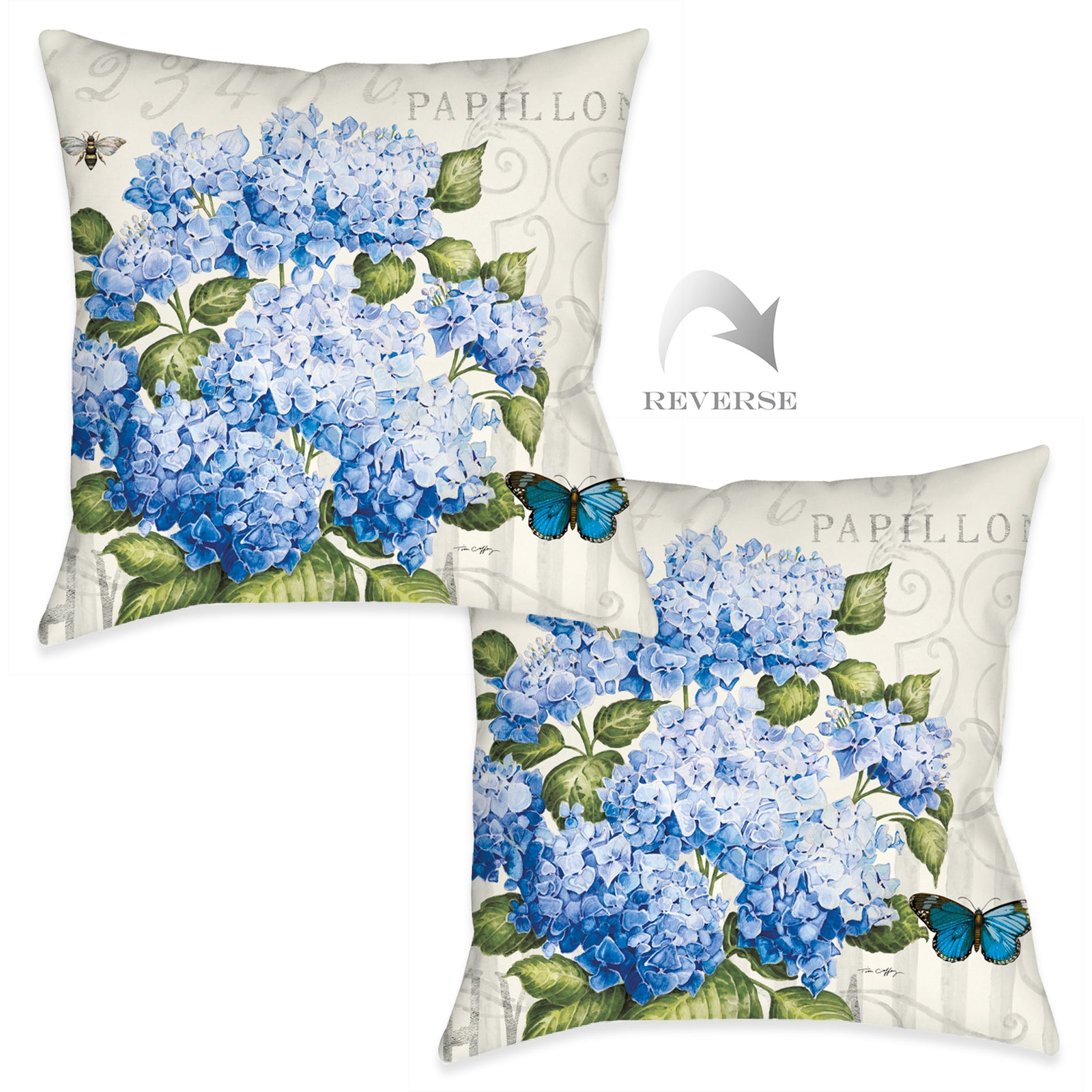 Papillon Hydrangea Blue Indoor Decorative Pillow (Set of 2)