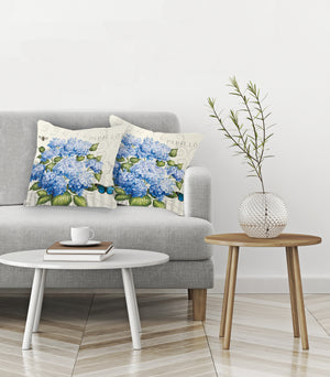 Papillon Hydrangea Blue Indoor Decorative Pillow (Set of 2)