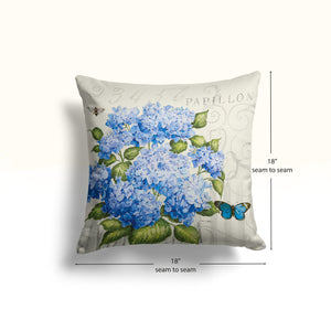Papillon Hydrangea Blue Indoor Decorative Pillow (Set of 2)