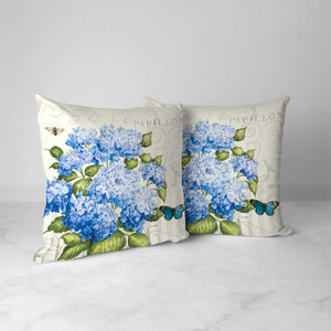 Papillon Hydrangea Blue Indoor Decorative Pillow (Set of 2)