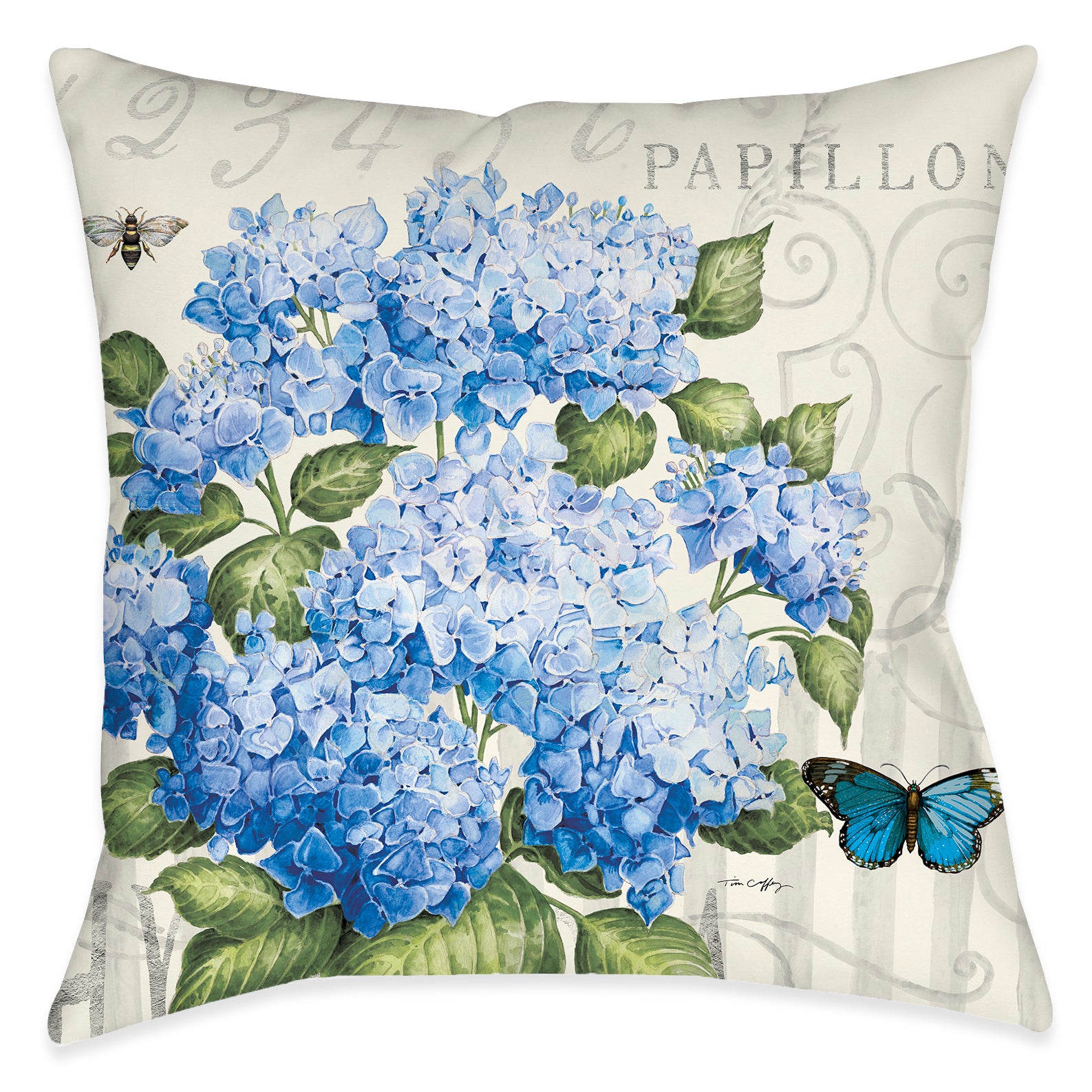 Papillon Hydrangea Blue Indoor Decorative Pillow