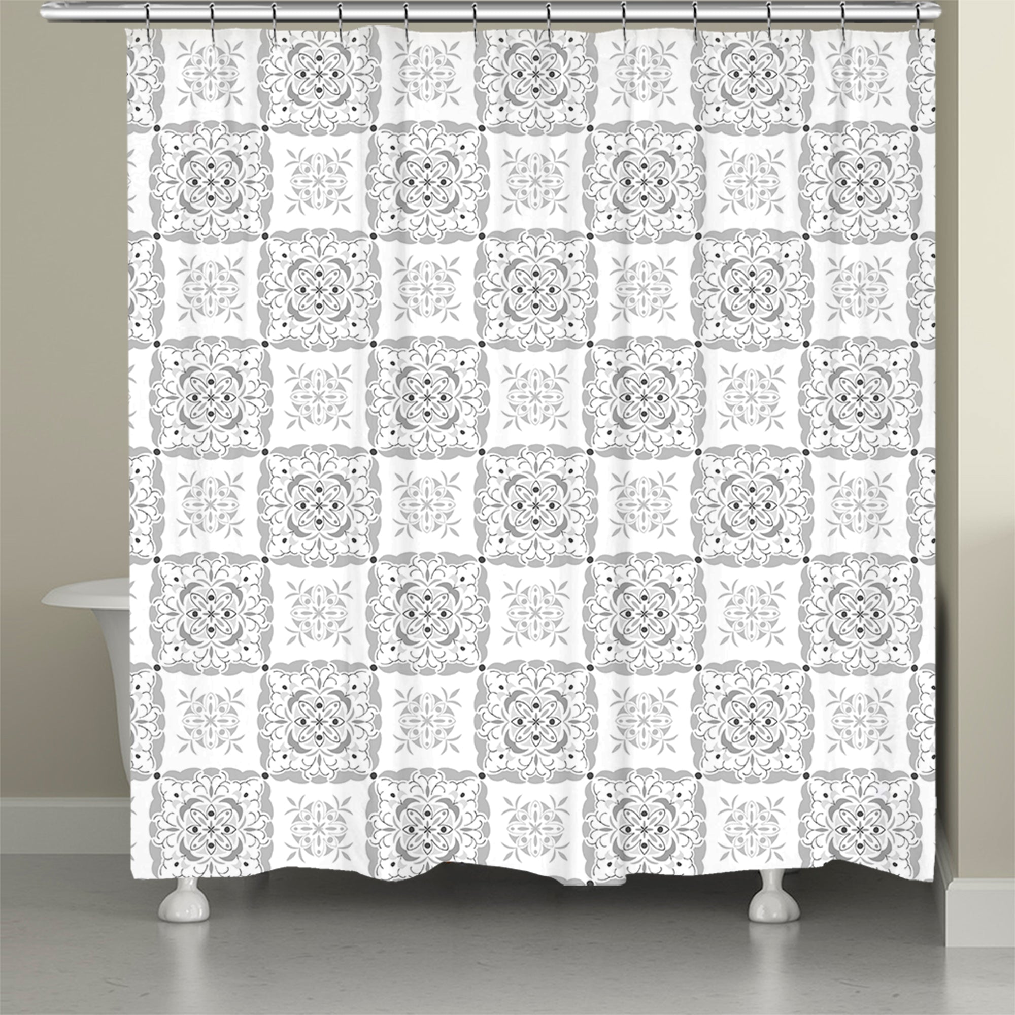 kathy ireland® HOME Peaceful Elegance Medallion Gray Shower Curtain