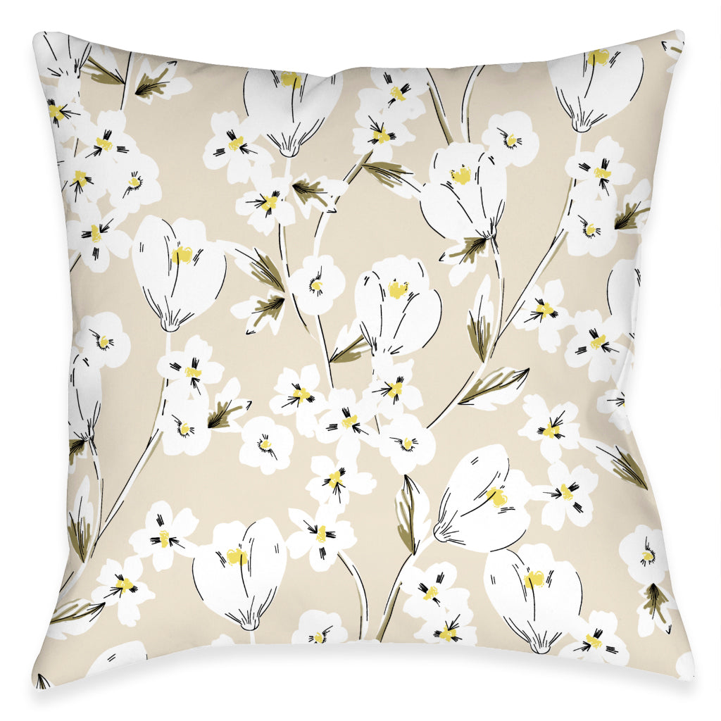 kathy ireland® HOME Retro Floral Neutral Outdoor Decorative Pillow