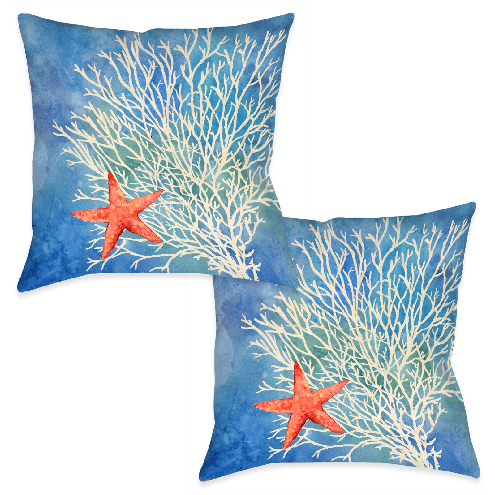 Coral Starfish Splash Indoor Decorative Pillow (Set of 2)