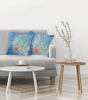 Coral Starfish Splash Indoor Decorative Pillow (Set of 2)