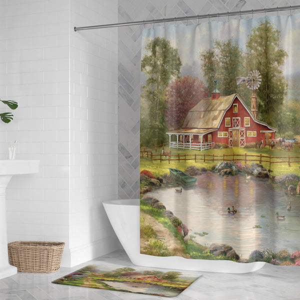 Thomas Kinkade Red Barn Retreat Shower Curtain - Laural Home