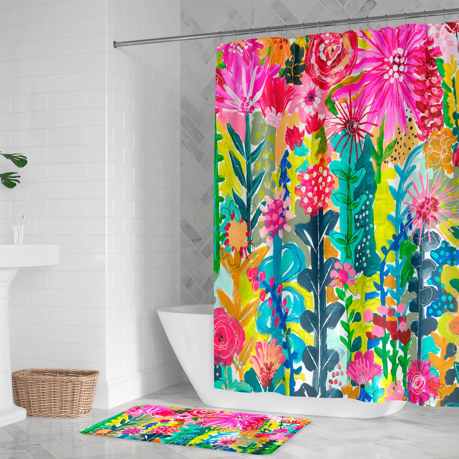 Vivid Floral Cluster Shower Curtain