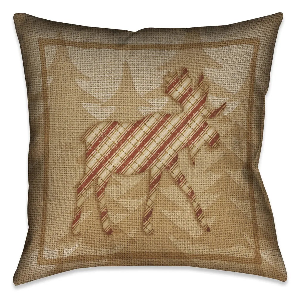Country Cabin Moose Plaid Indoor Decorative Pillow