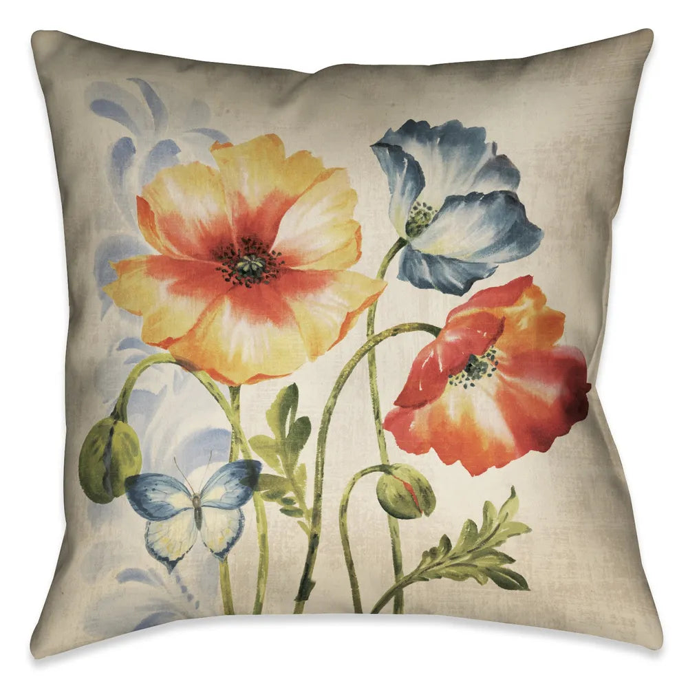 Multi Watercolor Poppies Indoor Decorative Pillow