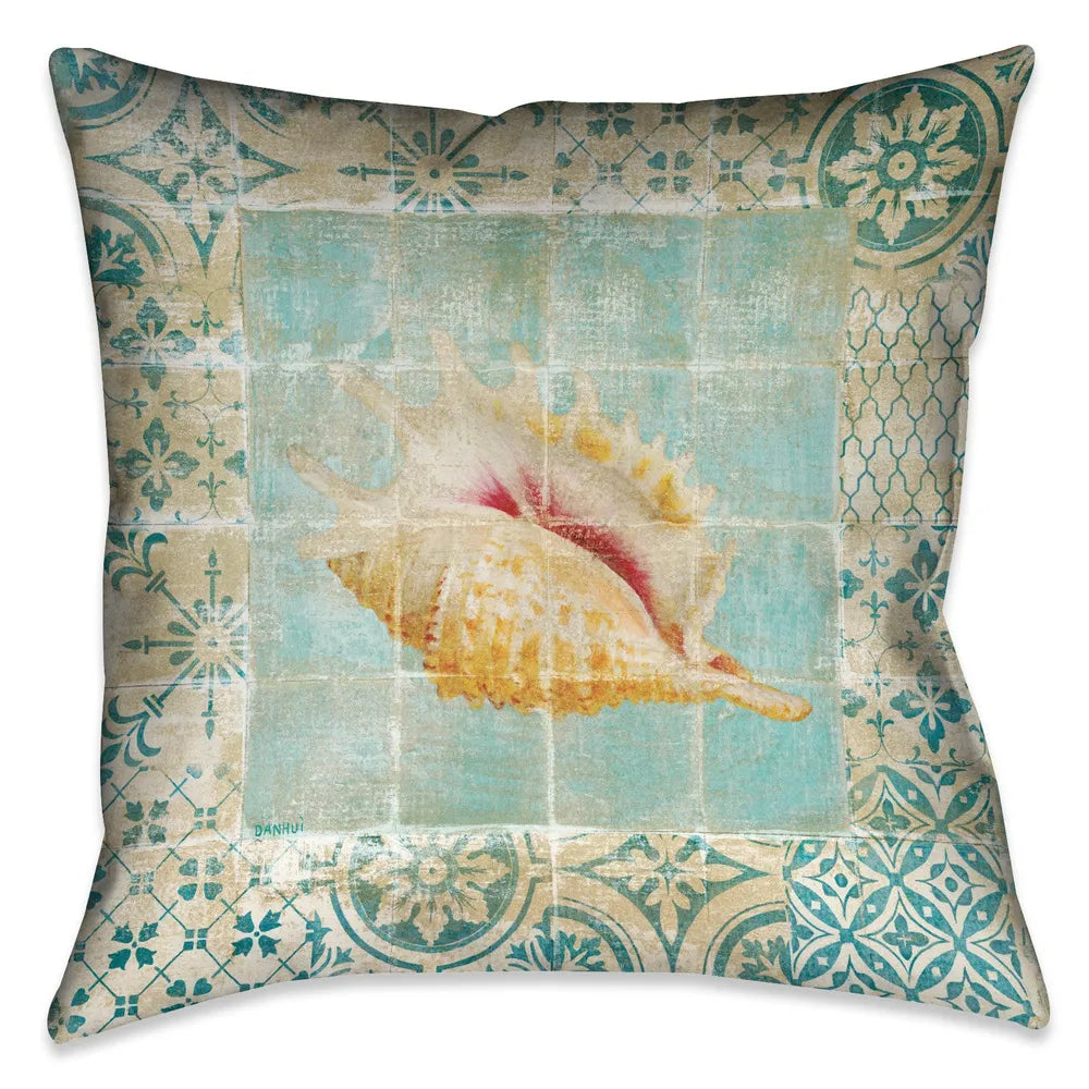 Shell Tiles II (Blue) Indoor Decorative Pillow