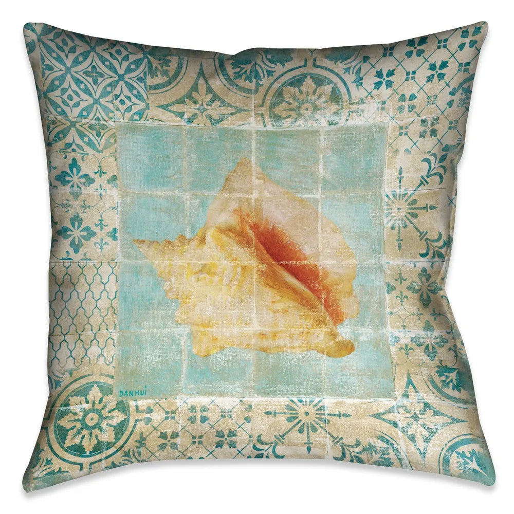 Shell Tiles IV (Blue) Indoor Decorative Pillow