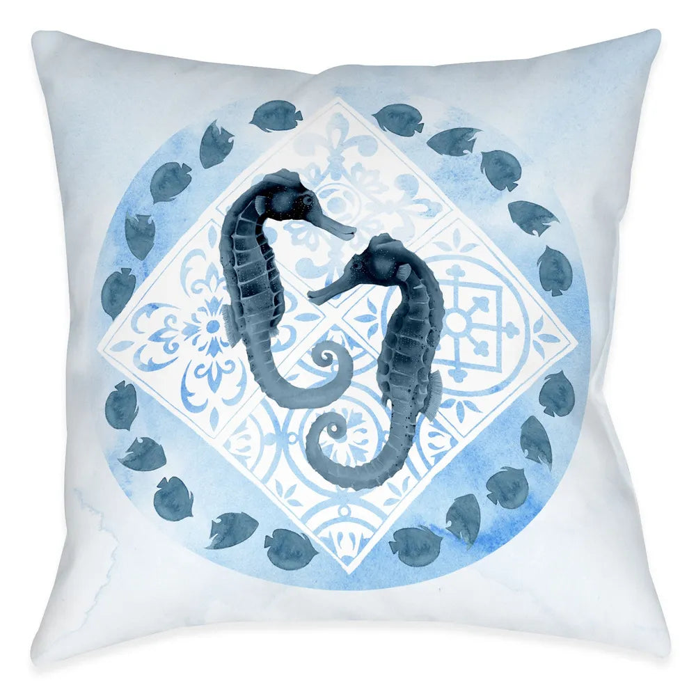 Moroccan Marina Seahorse Outdoor Decorative Pillow