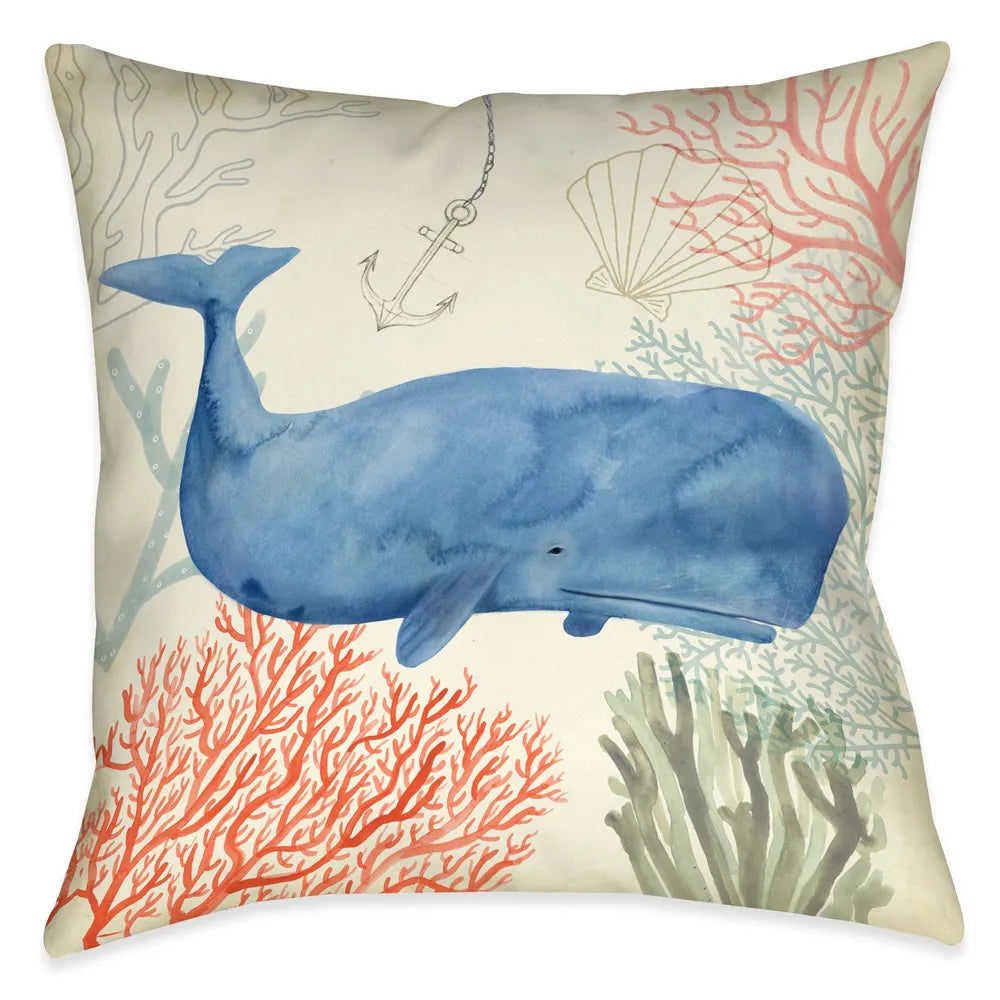 Ocean Whimsy Whale Outdoor Decorative Pillow