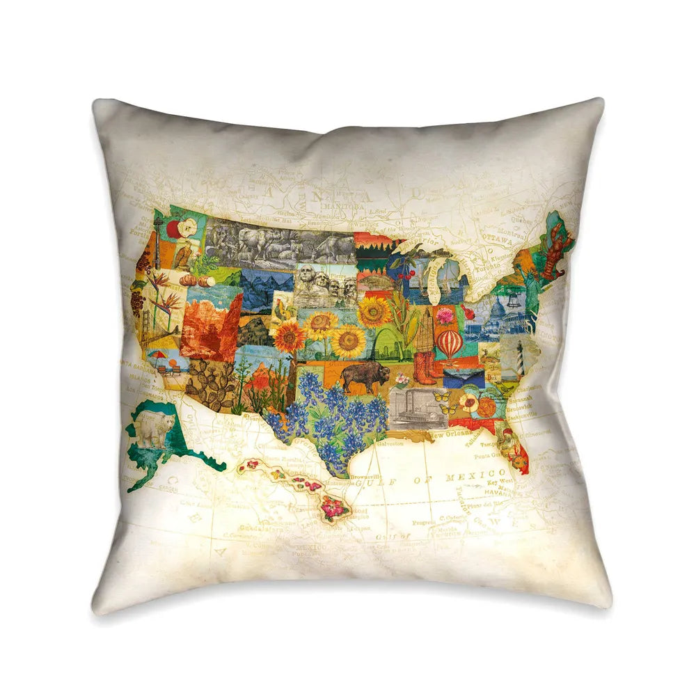 Vintage Travel Map Indoor Decorative Pillow 