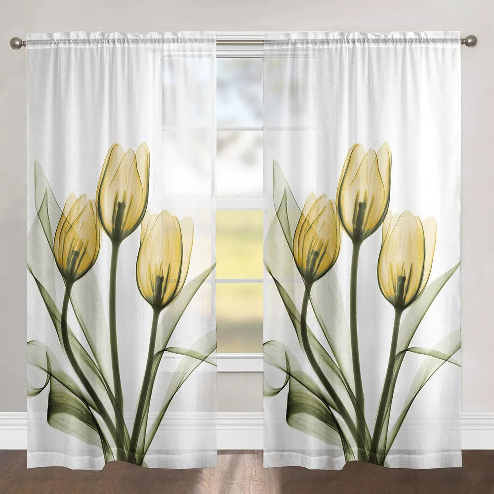 Golden Tulips Sheer Window Panel