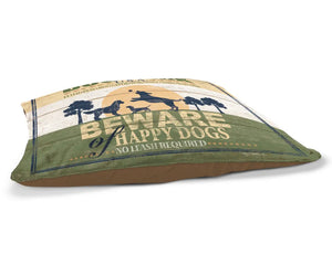Dog Park 30" x 40" Fleece Dog Bed features dogs in silhouette playing along a field at sunset.