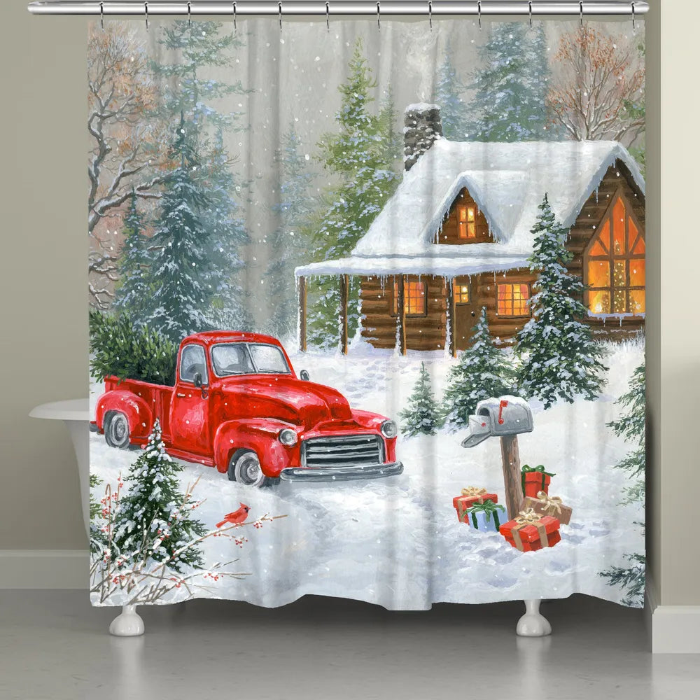 A Cabin Christmas Shower Curtain