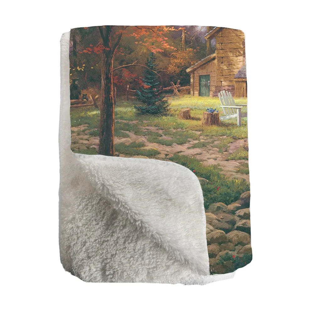 Thomas Kinkade A Peaceful Retreat Sherpa Throw Blanket