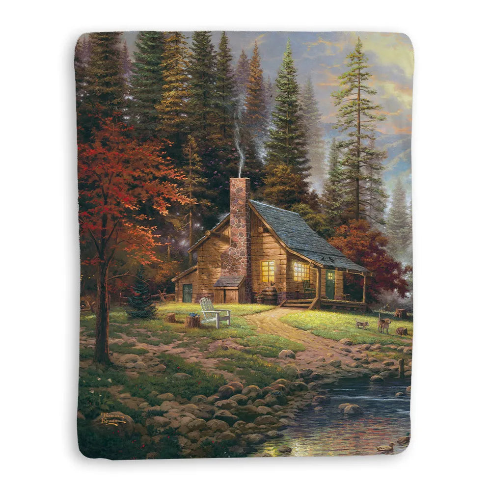 Thomas Kinkade A Peaceful Retreat Sherpa Throw Blanket