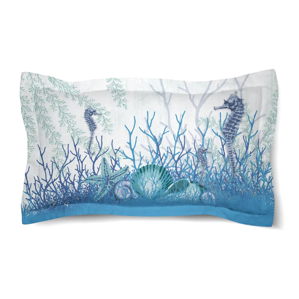 Aquatic Seahorses and Sea Shells Duvet Sham