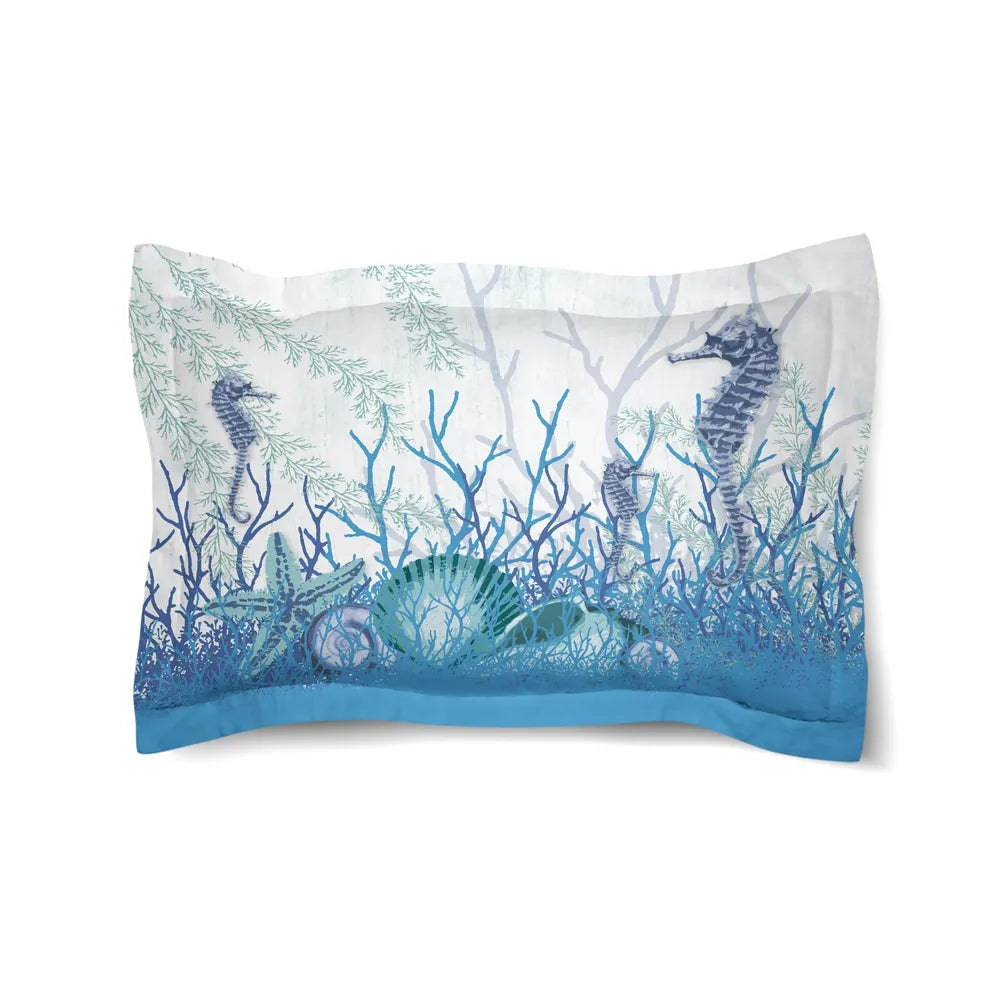 Aquatic Seahorses and Sea Shells Duvet Sham