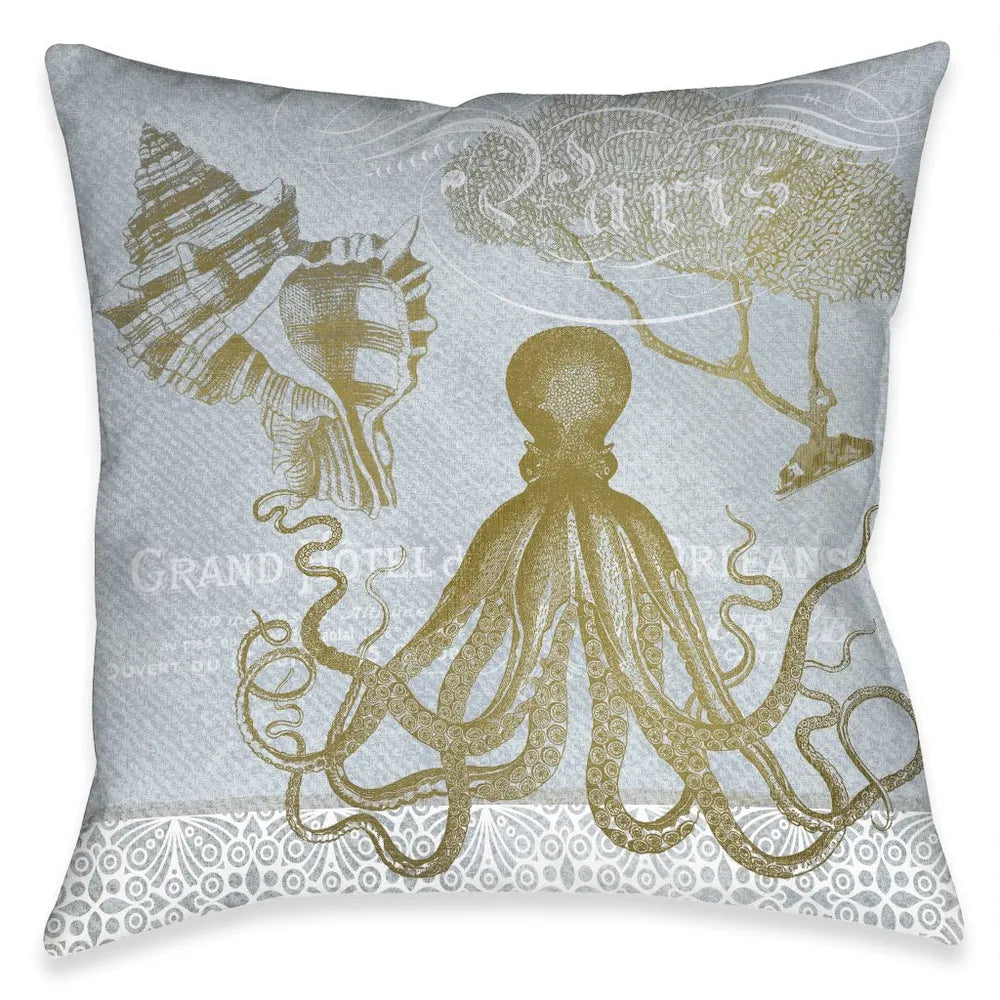 Azure Coastal Octopus Outdoor Decorative Pillow